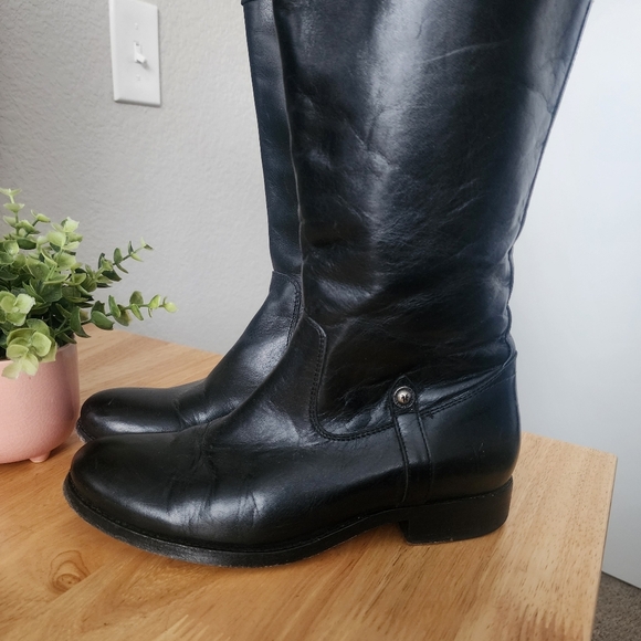 Frye Tab Tall Melissa Pull On Black Leather Riding Boots Size 7 Outdoor Casual - Picture 8 of 13